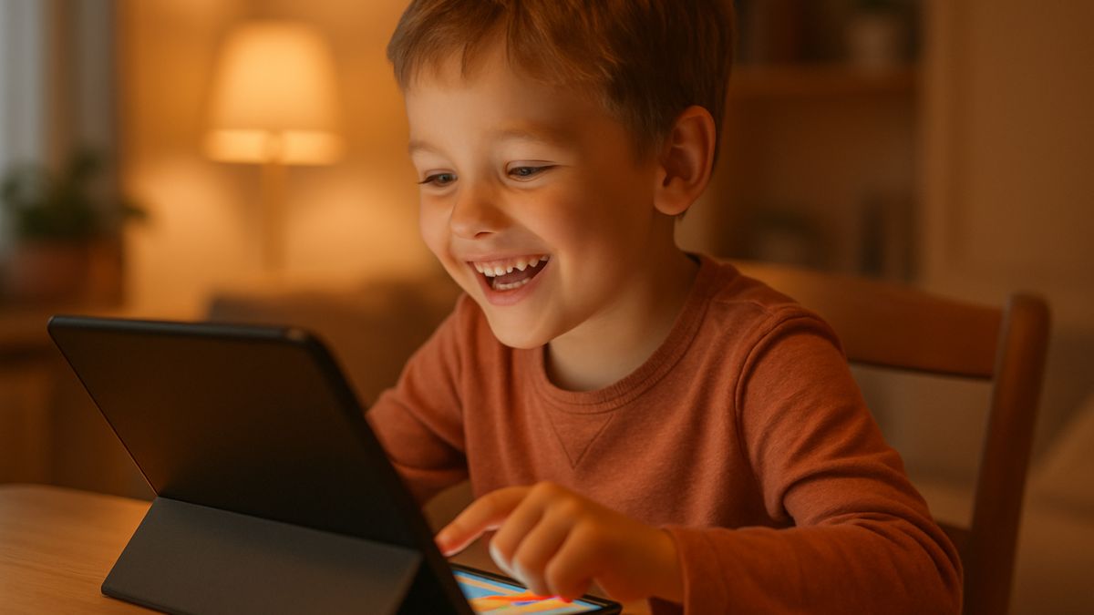 Šťastné dieťa pri učení s tabletom