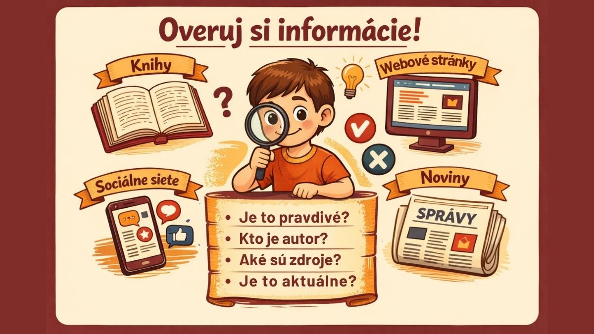 Dieťa hodnotí rôzne zdroje informácií s lupou