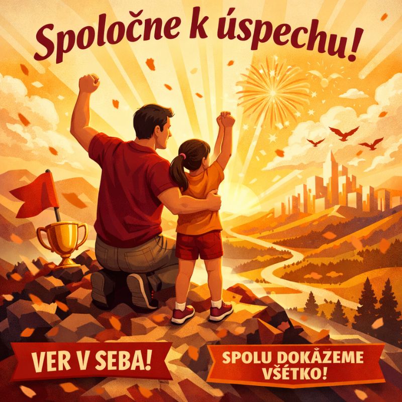 Rodina oslavuje úspech v učení kritického myslenia