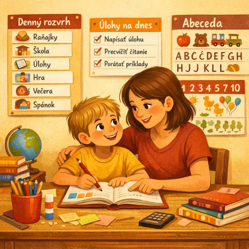 Rodič podporuje dieťa pri učení