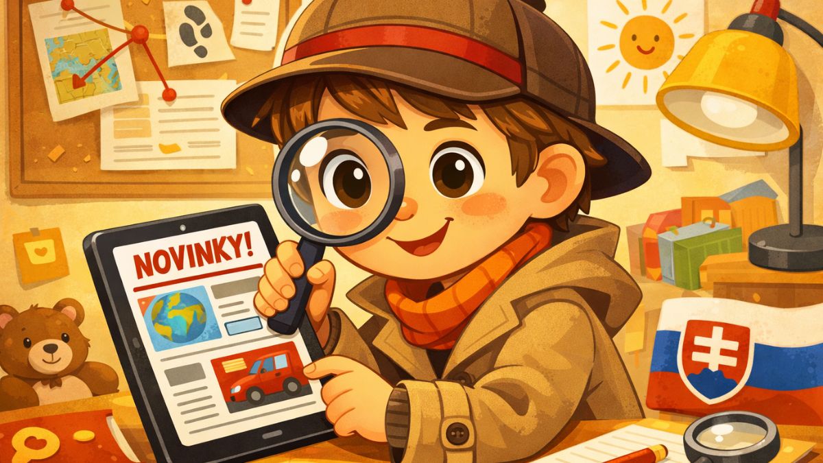 Dieťa detektív s lupou skúma správy na tablete