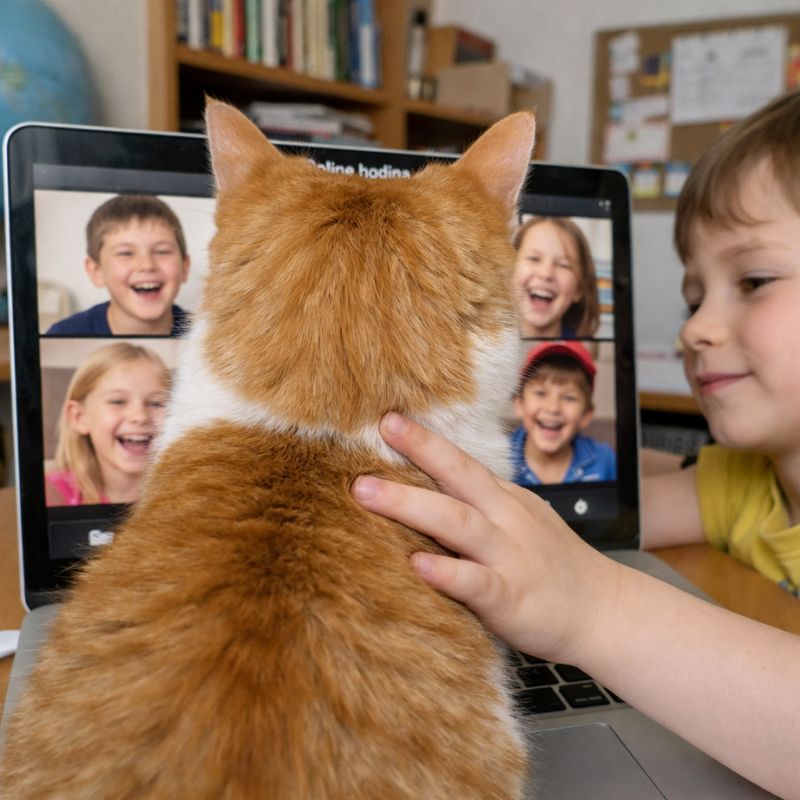 Mačka ruší online hodinu