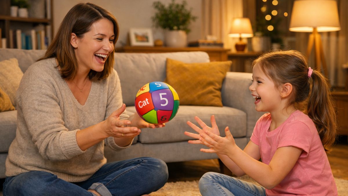 Mama a dcéra hrajú matematickú hru s loptičkou
