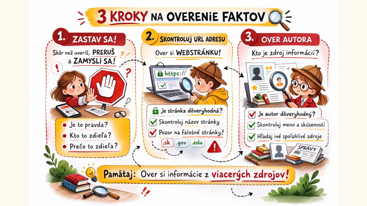 Ilustrácia prvých 3 krokov overovania informácií