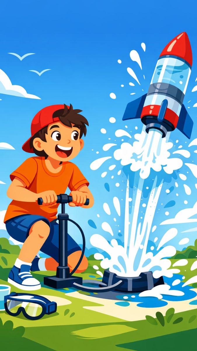 Starší žiak pri vedeckom DIY projekte – vodná raketa alebo LED obvod
